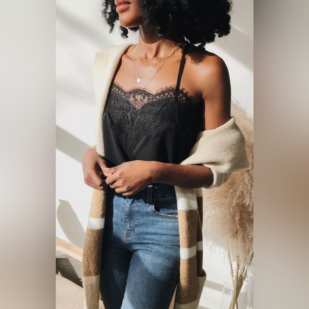 NWT Lulus Black Satin Lace Cami Medium